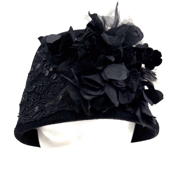 Vintage Jeanne Marie by Kathy Jeanne Cloche Hat with Flowers, Lace, Sequins - Picture 2 of 10